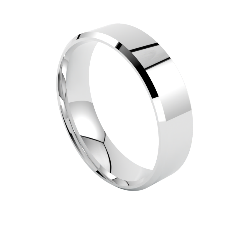 Obrączka ślubna płaska fazowana z białego złota 6 mm